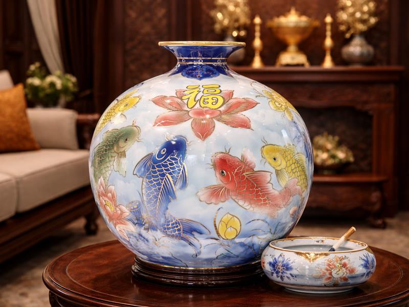 Bình hút tài lộc cá chép Cửu Ngư Diên Niên