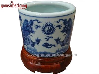 Bát hương men ngọc vẽ rồng 16cm