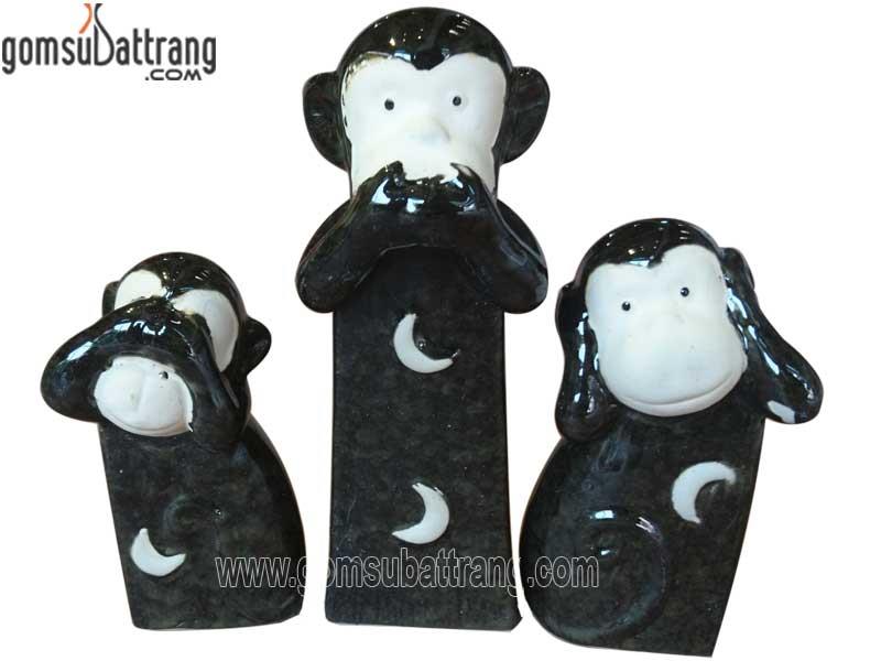Tượng khỉ không nghe- Không nói- Không nhìn men đen