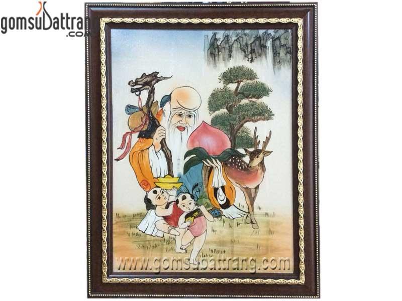 Tranh vẽ cảnh ông thọ màu 47x36cm