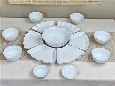 Bộ khay sứ mặt trời Bát Tràng viền vàng kim cao cấp