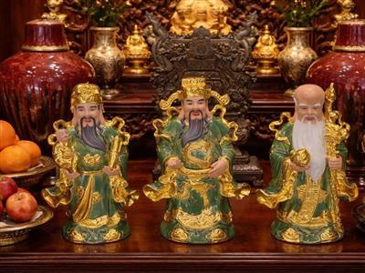 Tượng Phúc Lộc Thọ sứ Bát Tràng vẽ vàng