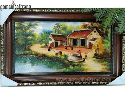 Tranh ngôi nhà tuổi thơ gốm sứ Bát Tràng 60x90cm