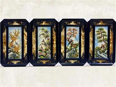 Tranh tứ quý TÙNG CÚC  TRÚC MAI, sứ Bát Tràng