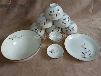 Set đồ ăn men kem 10 món vẽ hoa đào hồng