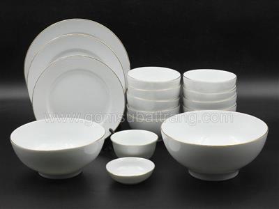 Bộ bát đĩa viền vàng kim cao cấp Bát Tràng set 17 món