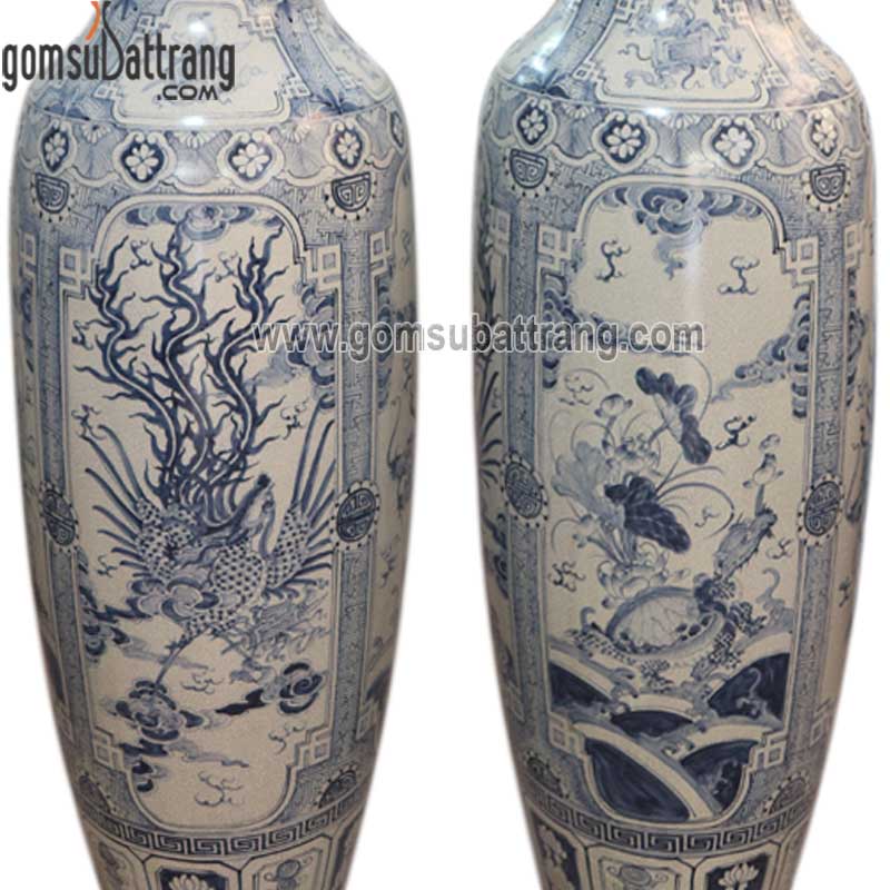 Lọ lộc bình tứ linh men rạn vẽ kỹ cao 175cm-cảnh-quy phượng