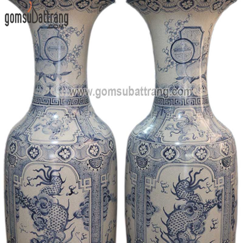 Lọ lộc bình tứ linh men rạn vẽ kỹ cao 175cm-cổ lọ