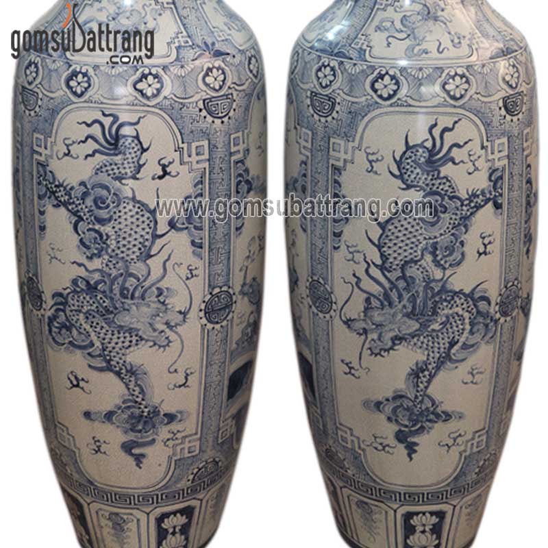 Lọ lộc bình tứ linh men rạn vẽ kỹ cao 175cm- thân lọ mặt rồng