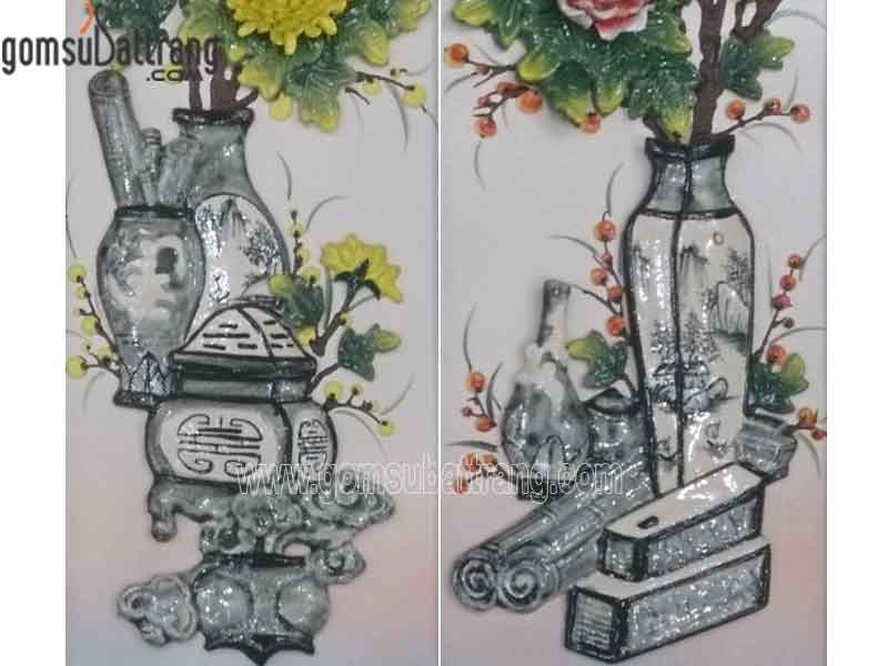 Bộ tranh đắp nổi tùng cúc trúc mai số 3 gốm sứ Bát Tràng