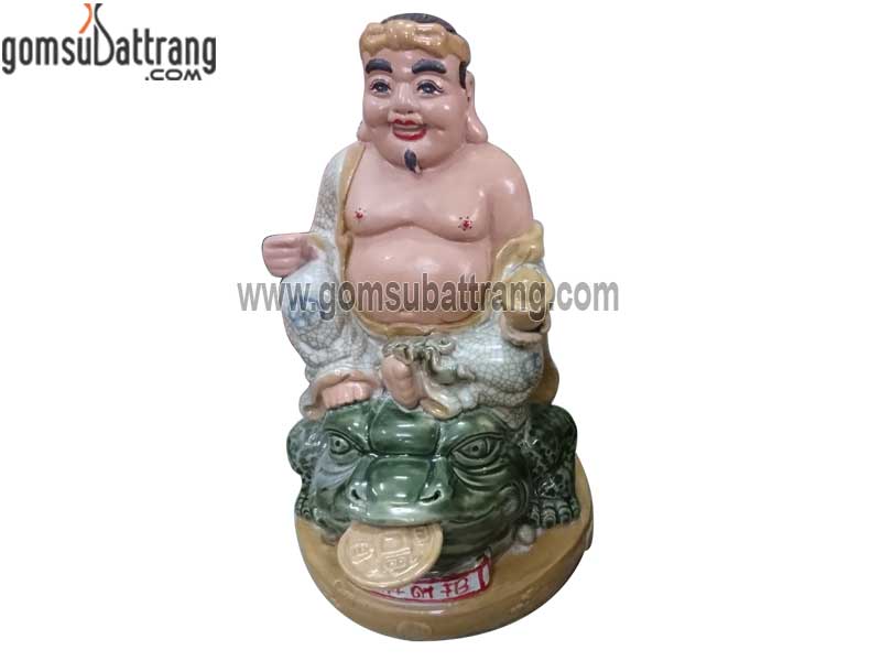 Tượng ông địa cưỡi thiềm thừ men rạn cổ cao 30cm