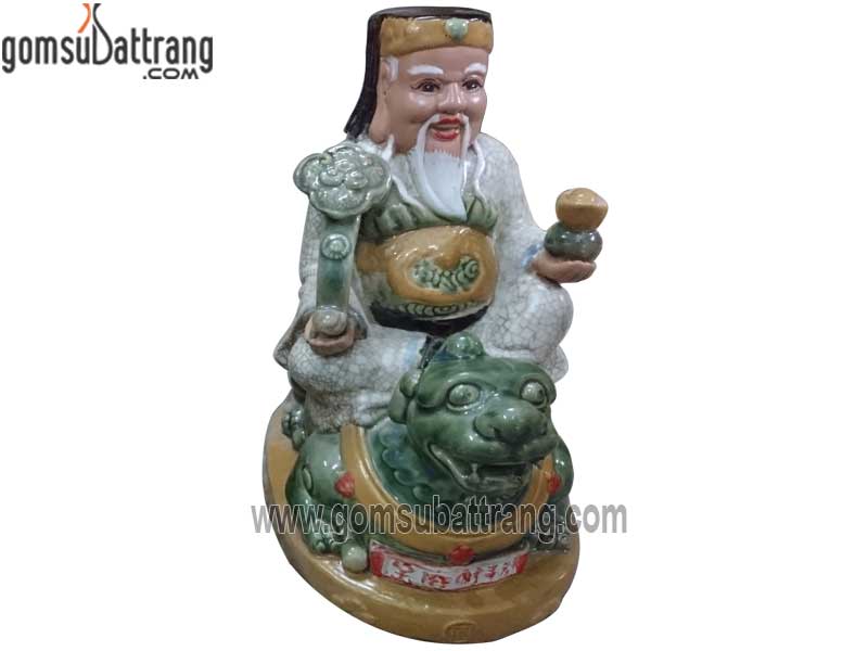 Tượng ông thần tài cưỡi tỳ hưu men rạn cổ cao 30cm